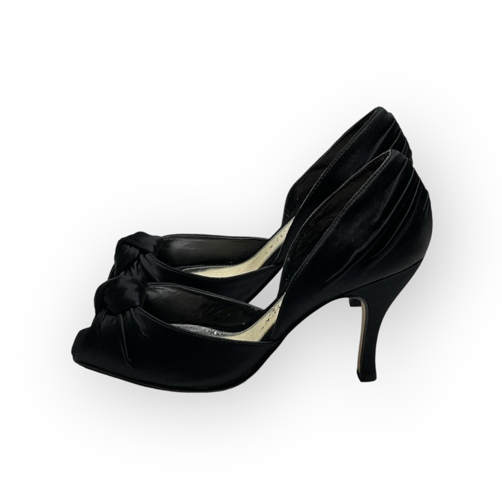 White House Black Market WHBM ❁ Satin Knot Peep Toe D’Orsay Heels ❁ Black ❁ 6B ❁ - Picture 6 of 16